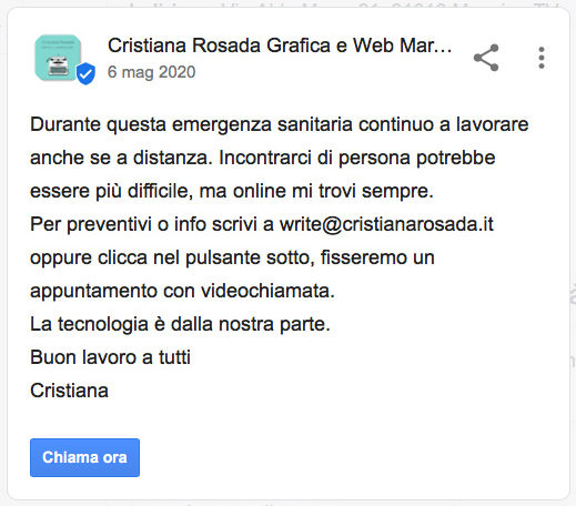 esempio di post nella scheda google business